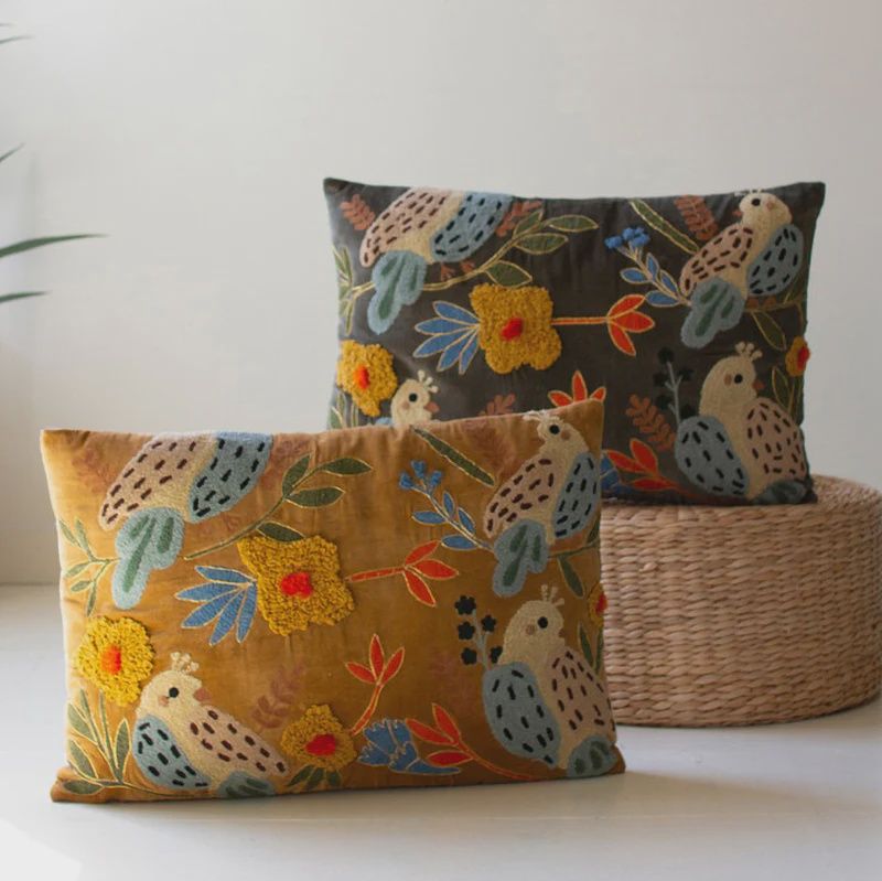 Pillow Embroidery with Birds