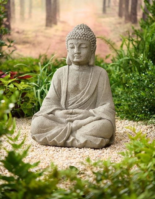 Stone Double Lotus Meditating Buddha