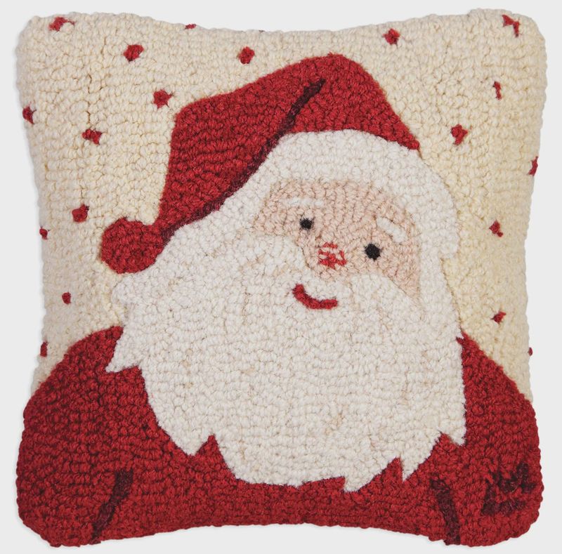 Hooked Wool Pillow - Santa&#39;s Sweet Expression