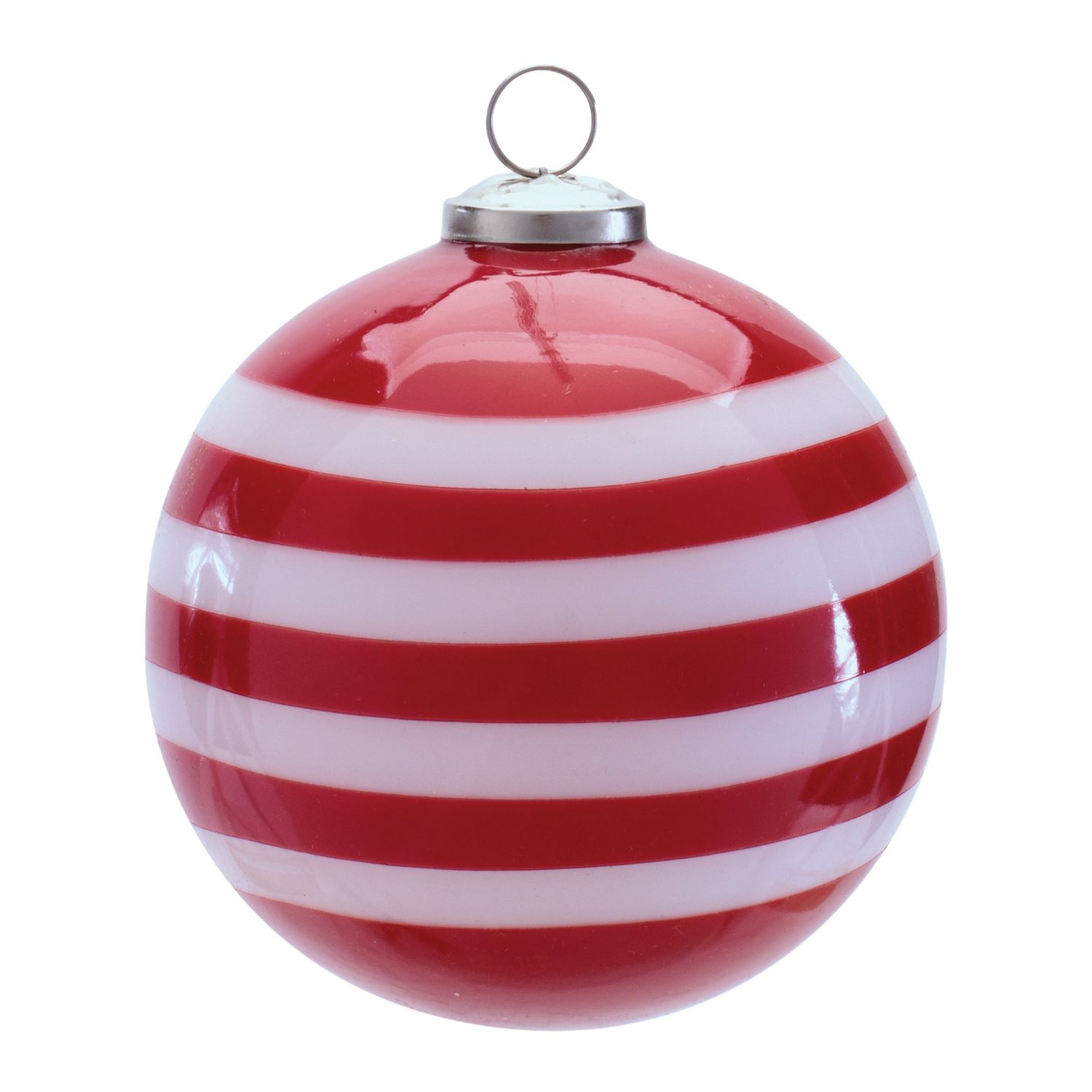 Ornament Ball Red with White stripes