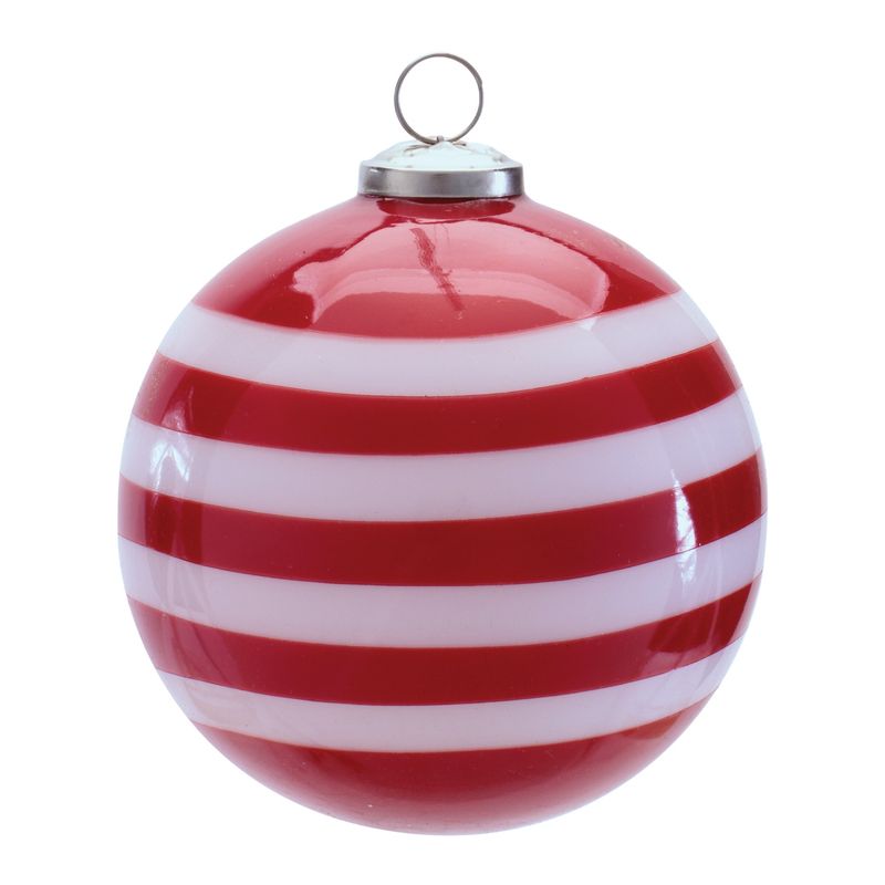 Ornament Ball Red with White stripes