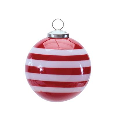 Ornament Ball Red with white Stripes 4&quot;