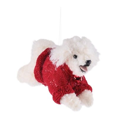 Ornament Dog Poodle with Red coat and Red Bell