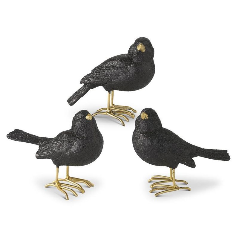Glittered Black Birds w/Gold Feet - Standing Figures