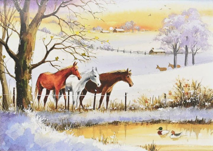 Horses in Winter Deluxe Holiday Cards