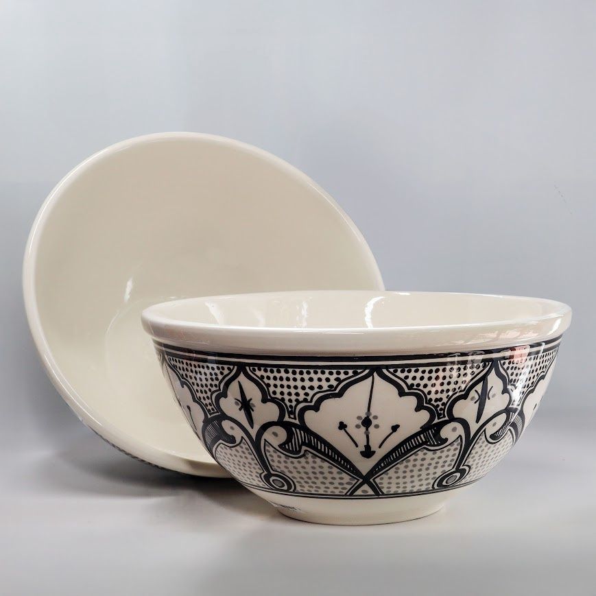 Spanish Style Hand Painted Bowl - Black &amp; White