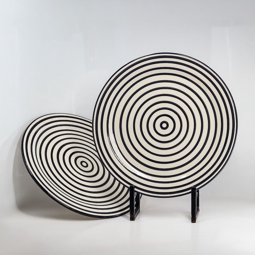 Spanish Style Hand-Painted Platter - Black &amp; White Stripe