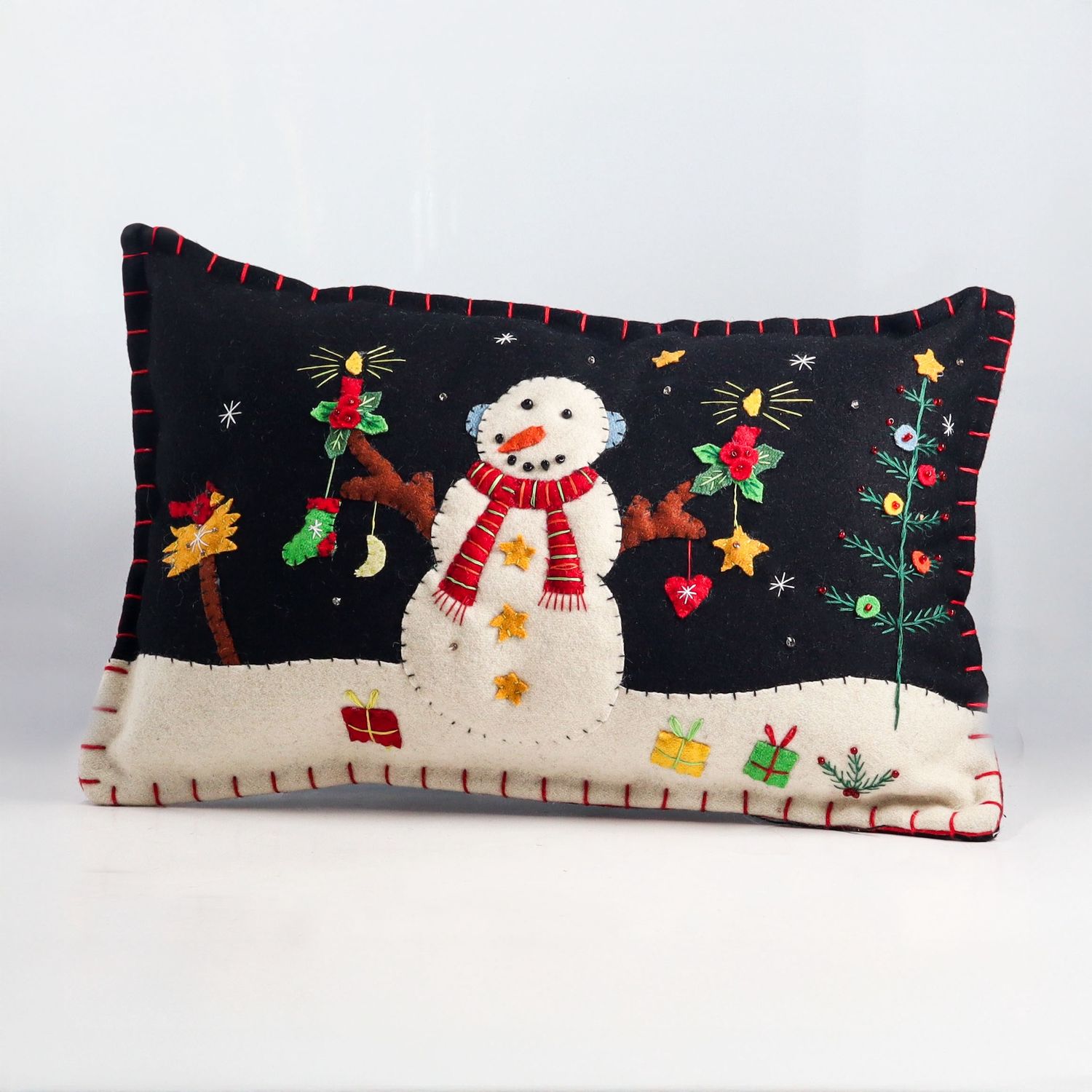 Small Snowman Applique Christmas Pillow