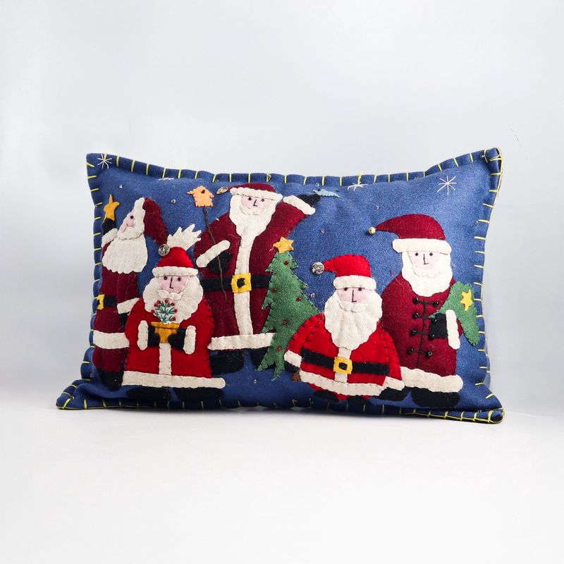 Five Santas Felt Applique Pillow