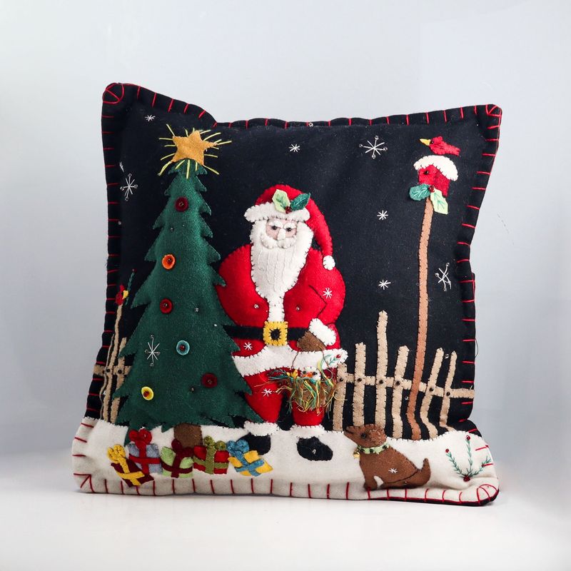 Felt Applique Pillow - Santa and his Dog