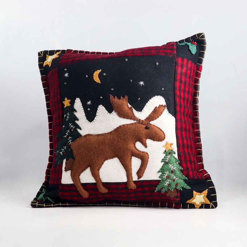 Felt Applique Handmade Moose Pillow