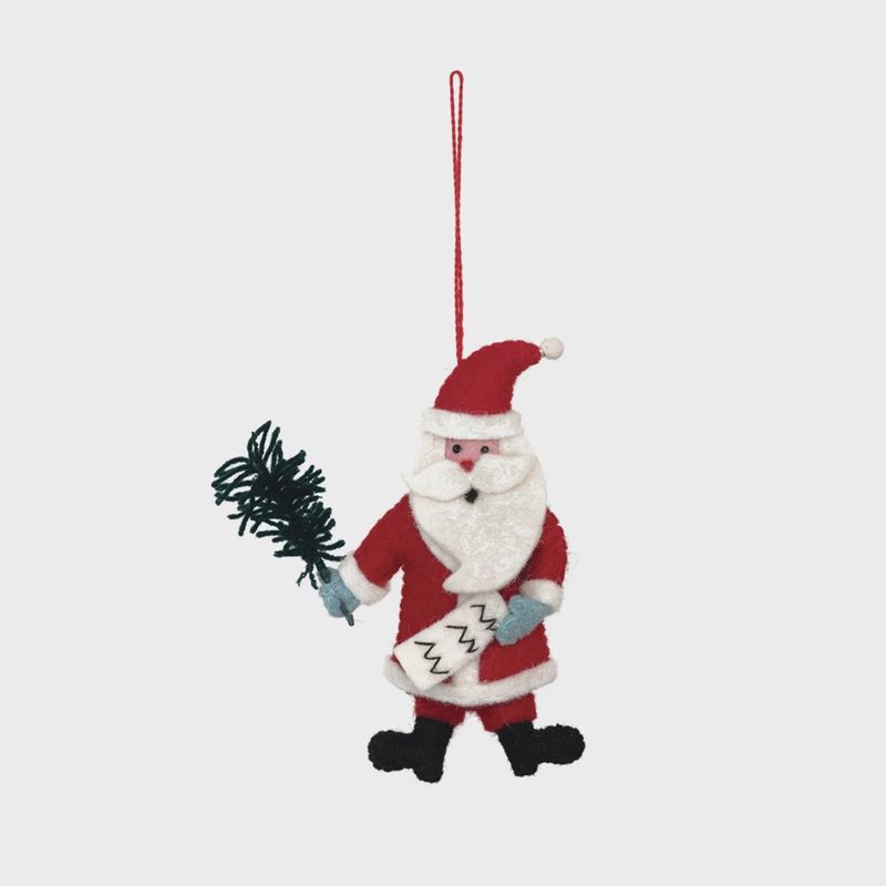Felt Applique Santa with List - Handmade Ornament