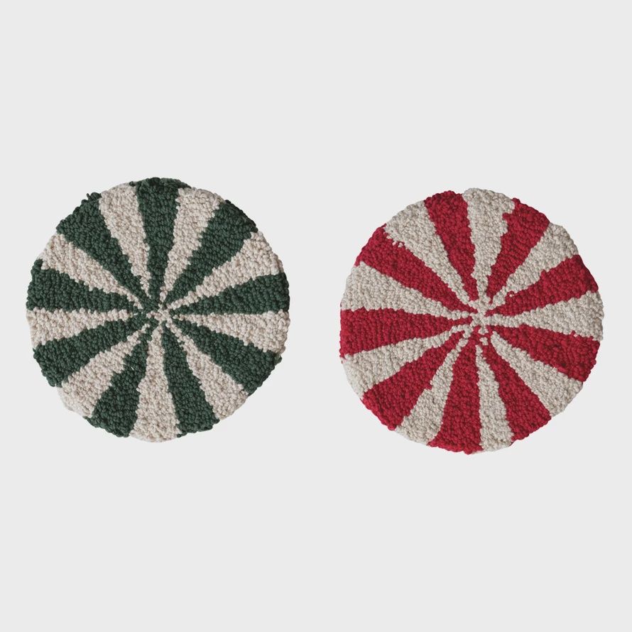 Cotton Tufted Candy Shaped Trivet Pink/white of green/white