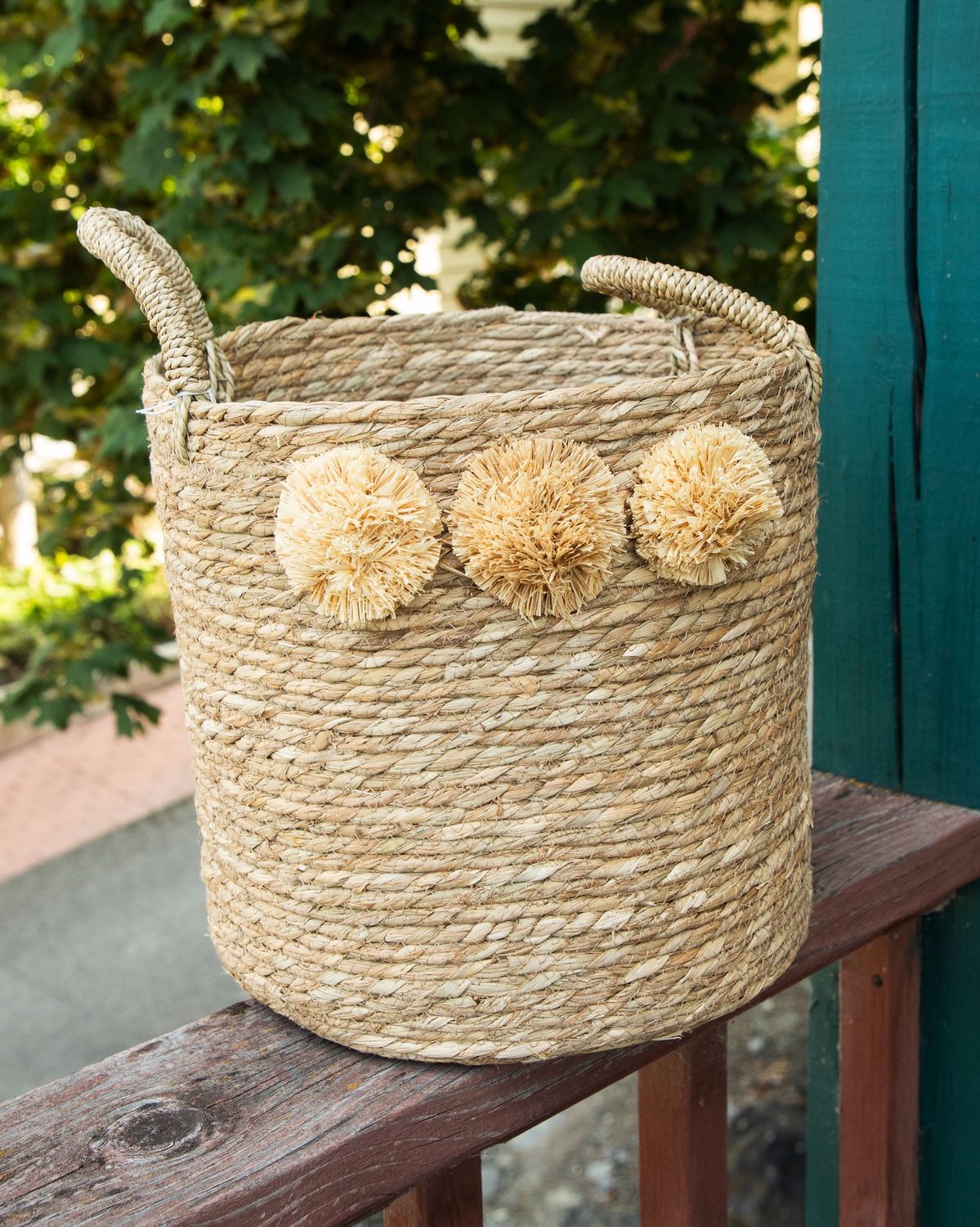 Seagrass Basket with Pom Poms