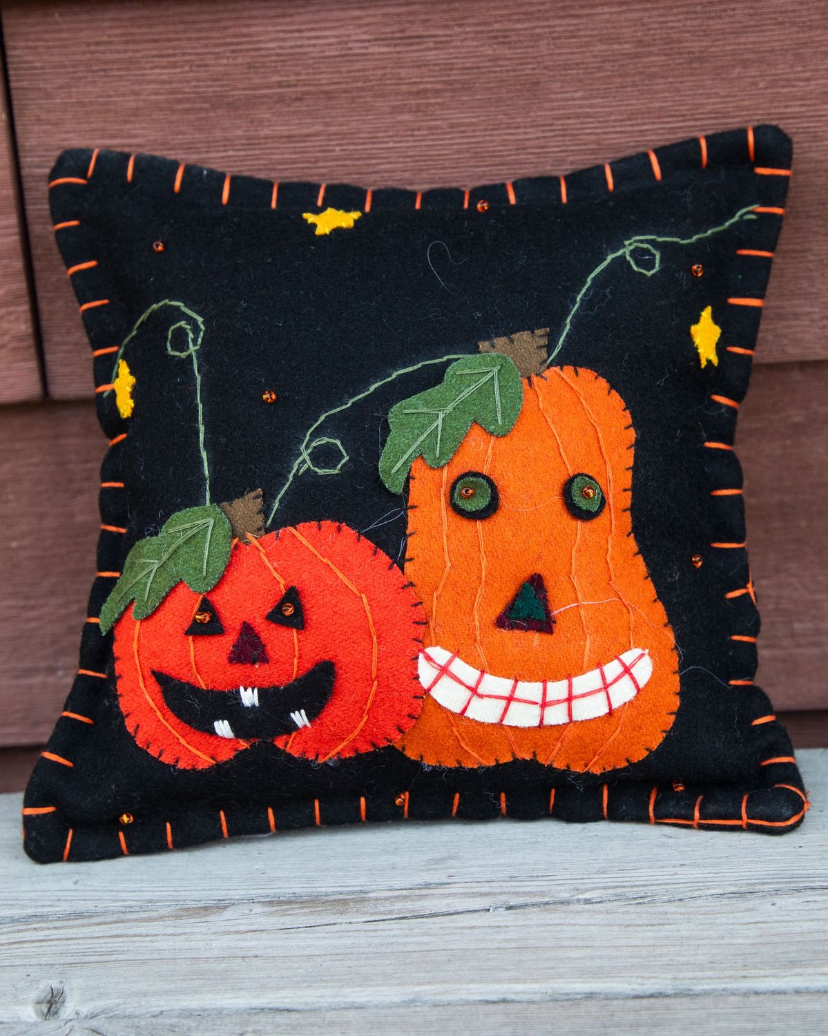 Two Happy Jack O &#39;Lanterns - Felt Pillow