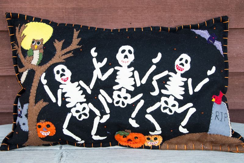 Skeleton Dance - Handmade Felt Pillow