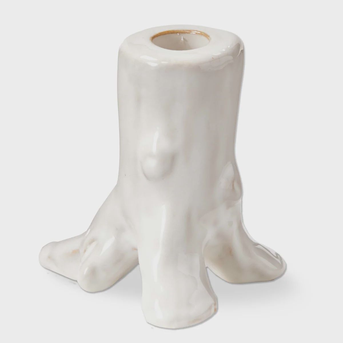 Tree Trunk Taper Holder White Ceramic