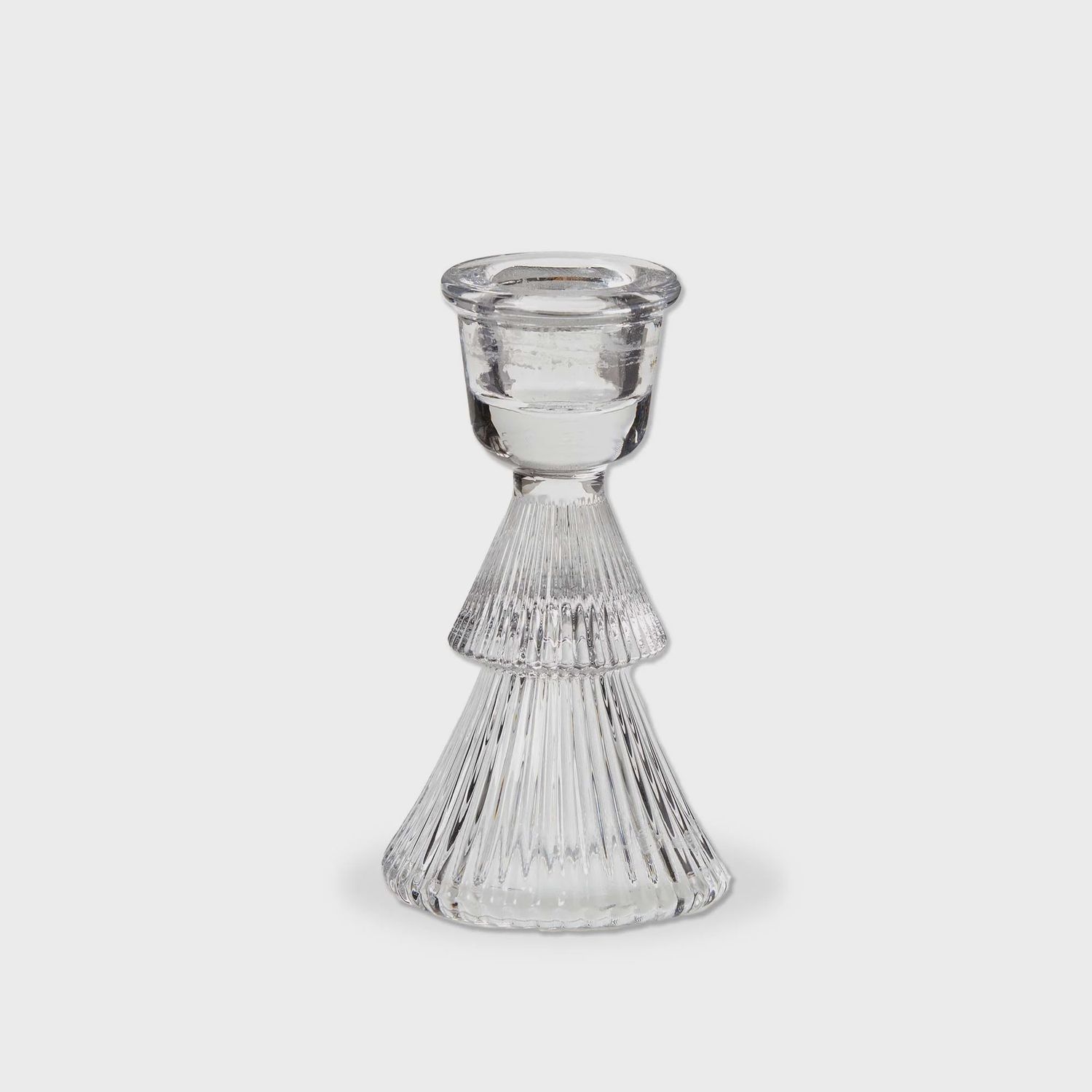 Glass Ribbed Tree Taper Holder Small clear