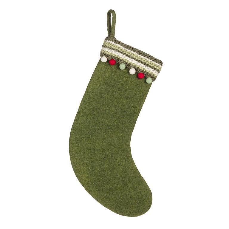 Stocking w/Knit Band  &amp; Pompoms