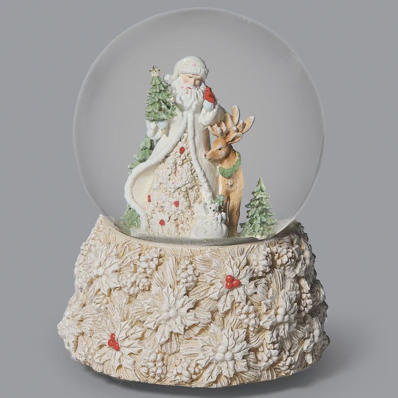 Rustic White Snow Globe Santa/Deer - Musical