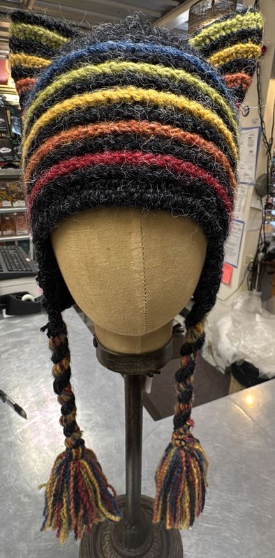 Hand Crocheted Earflap Hat with Kitty Ears