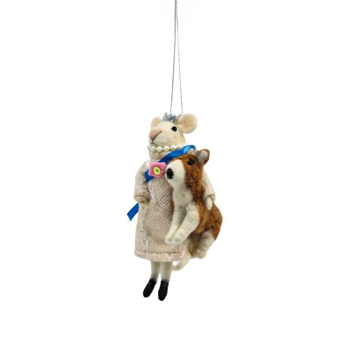 The Queen with her Corgi - White Mouse Ornament