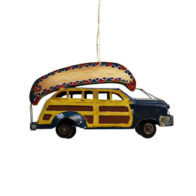 Old Woody Car with Canoe - Ornament