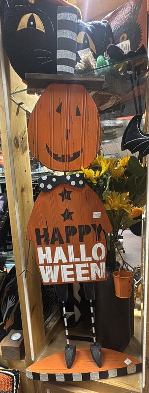 Happy Halloween Wooden Pumpkin Man Figurine