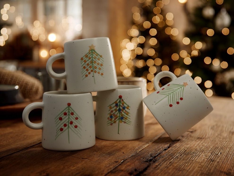 Small Stoneware Mugs - Christmas Tree