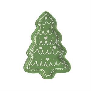 Ceramic Plate Tree Shaped Green with White design