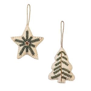 Ornament Felt Embroidered Fabric Star or Tree Ornament