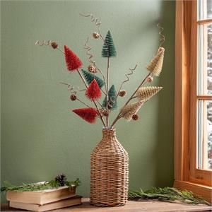 Artificial Stem Bottle Brush Tree with Glitter and Pinecones