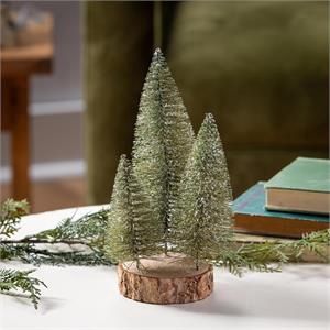 Table Décor Plastic and Wood Bottle Brush Trees