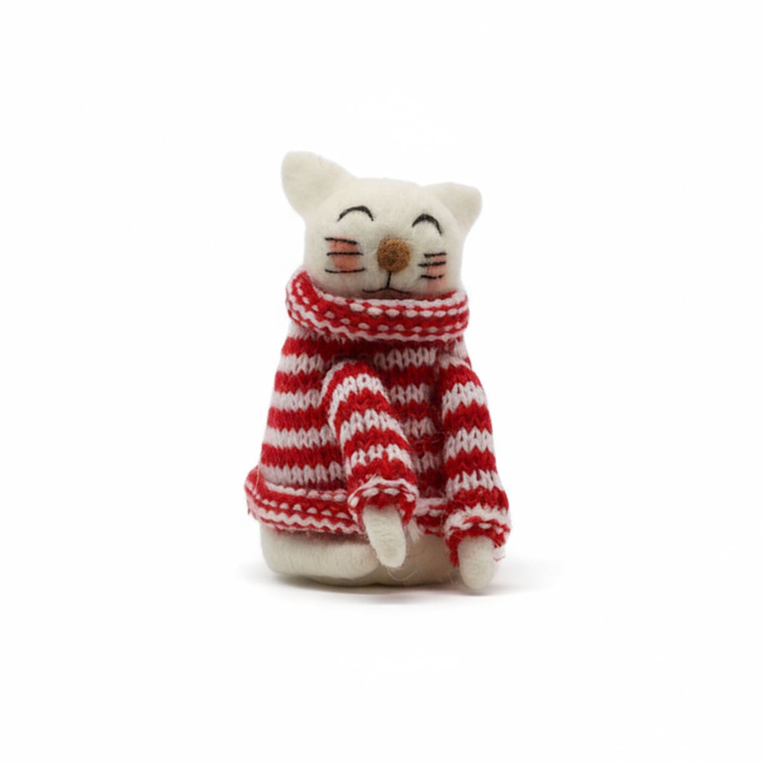 Ornament Wool Cat with Striped Sweater