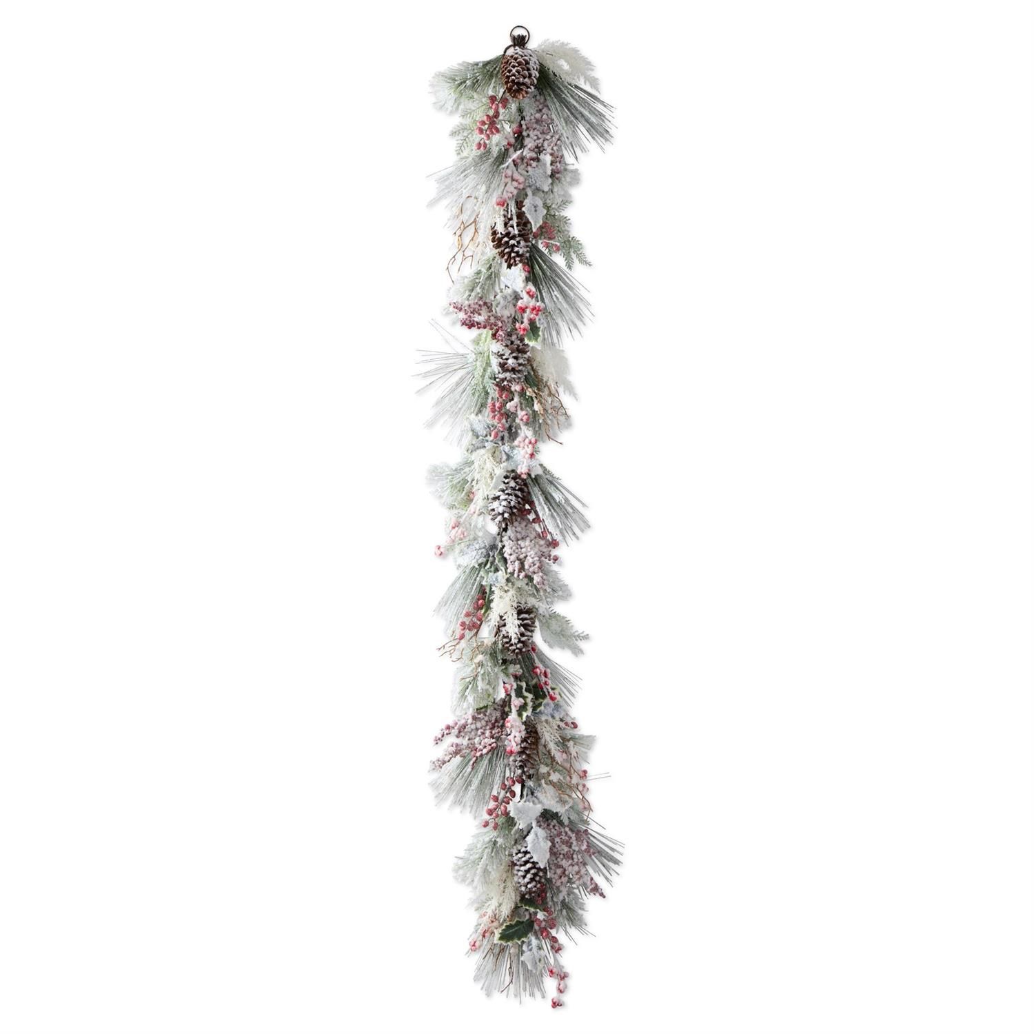 Garland Snowy Pine Garland w/Pinecones &amp; Red Berries