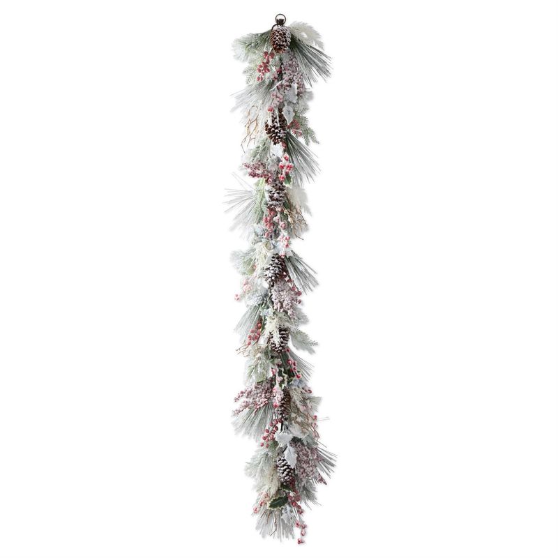 Snowy Pine Garland - Pinecones &amp; Red Berries