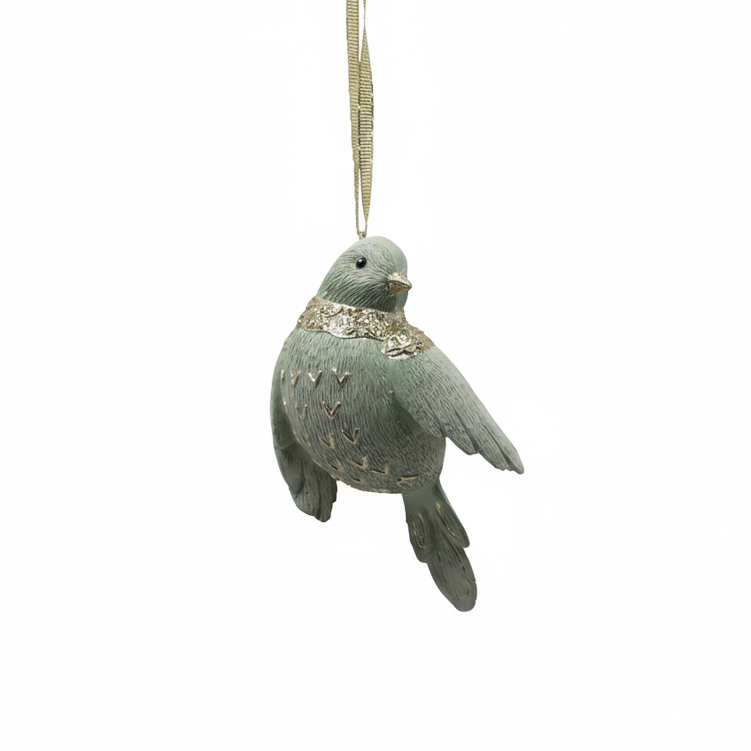 Ornament bird Pale Aqua with gold glitter markings