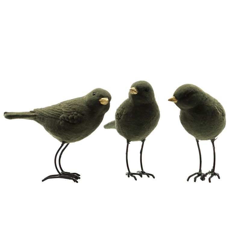 Green Velvet Birds with Gold Beaks - Standing Figures