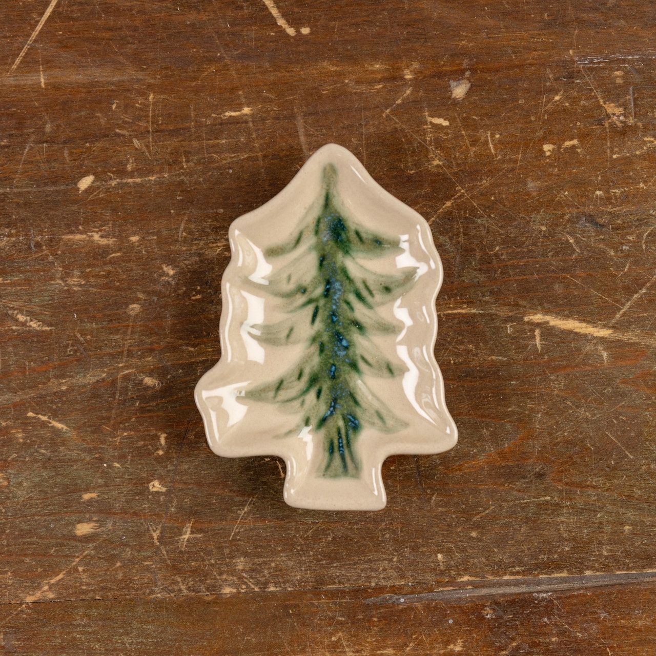 Ceramic Tree Shaped Plate Beige and Green