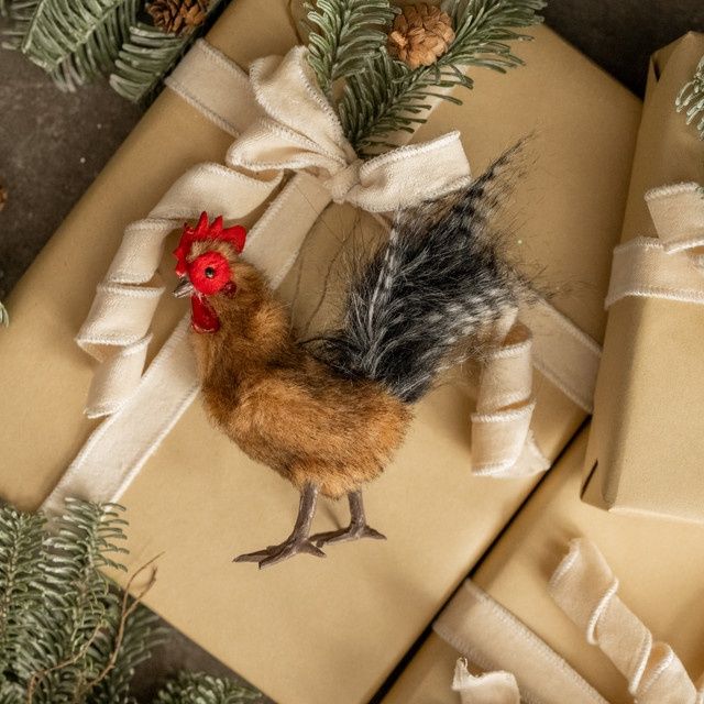 Ornament Rooster Plush and Feather