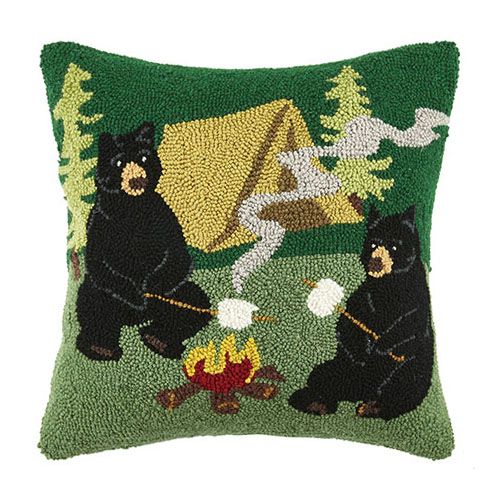 Campfire Bears Hooked Pillow