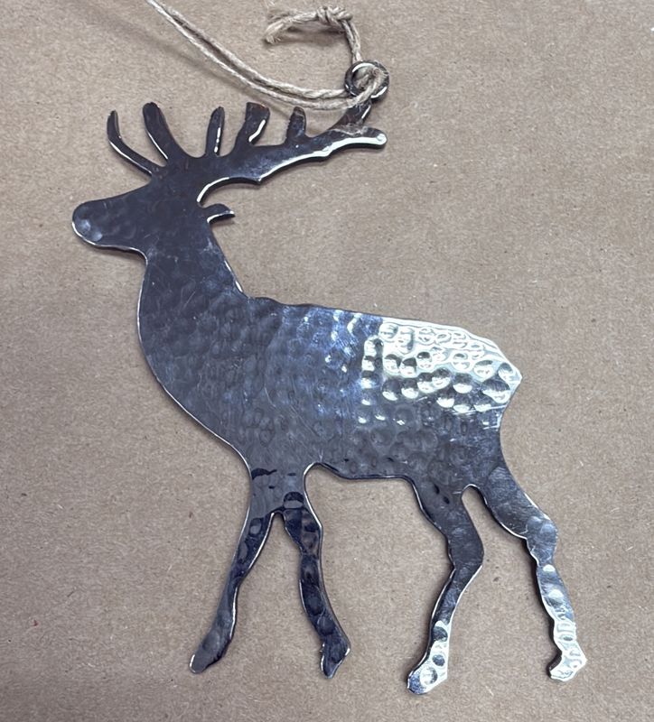 Hammered Silver Elk Ornament