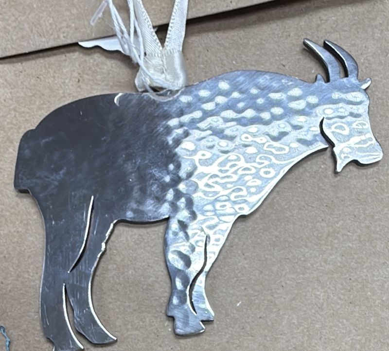 Hammered &quot;Silver&quot; Ornament - Mountain Goat