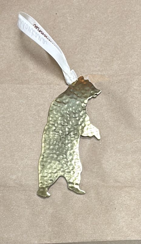 Standing Grizzly Ornament - Hammered Brass