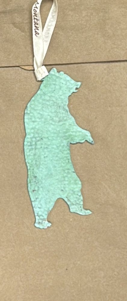 Hammered Oxidized Metal Ornament - Grizzly