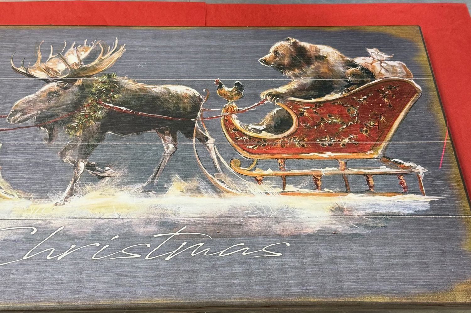 Grizzly with Moose &quot;Reindeer&quot;  - Marilynn Mason Christmas Sign