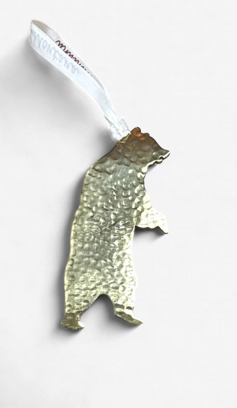 Standing Grizzly Ornament - Hammered Brass