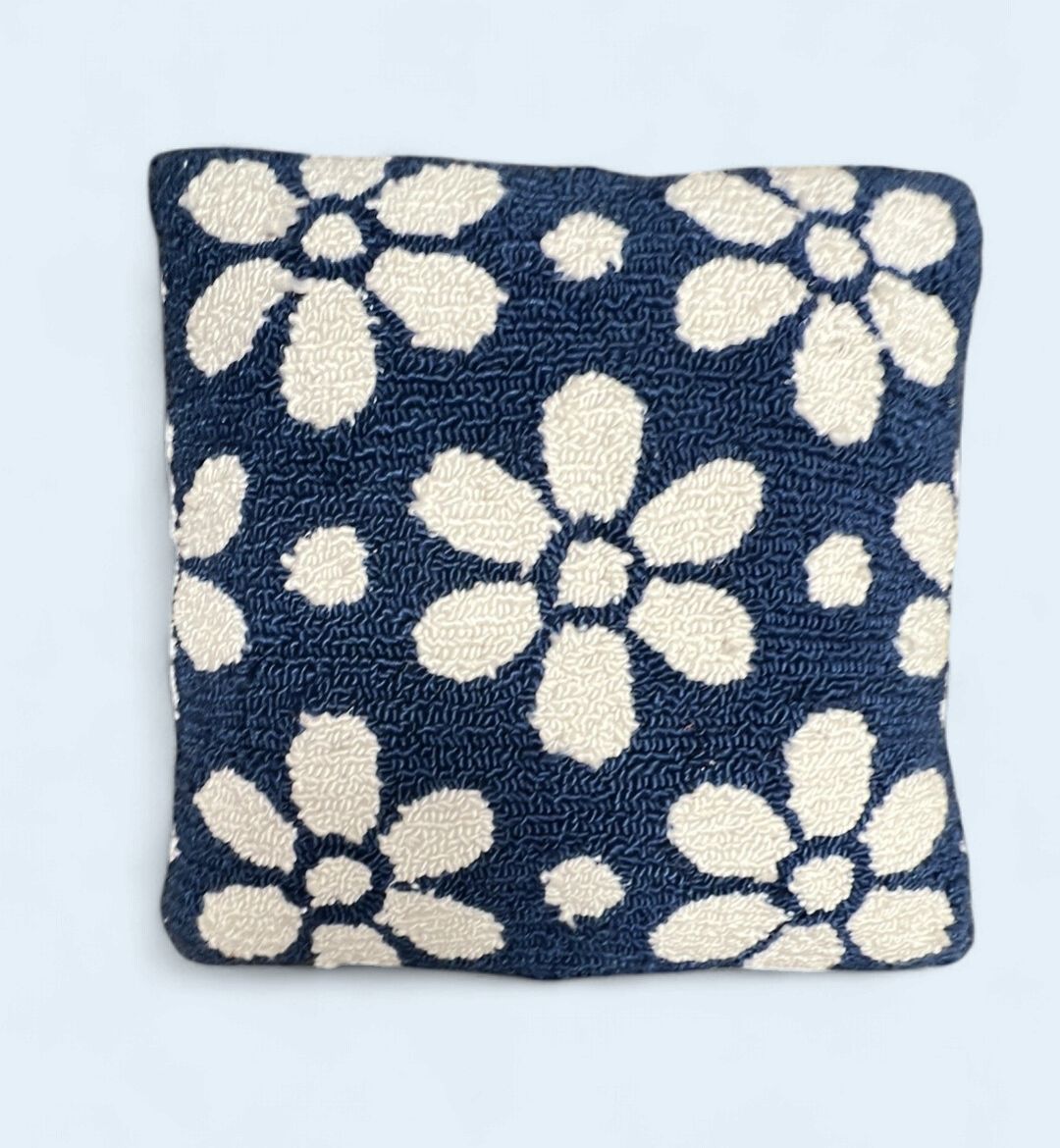Happy Daisy Hooked Pillow - Medium Blue