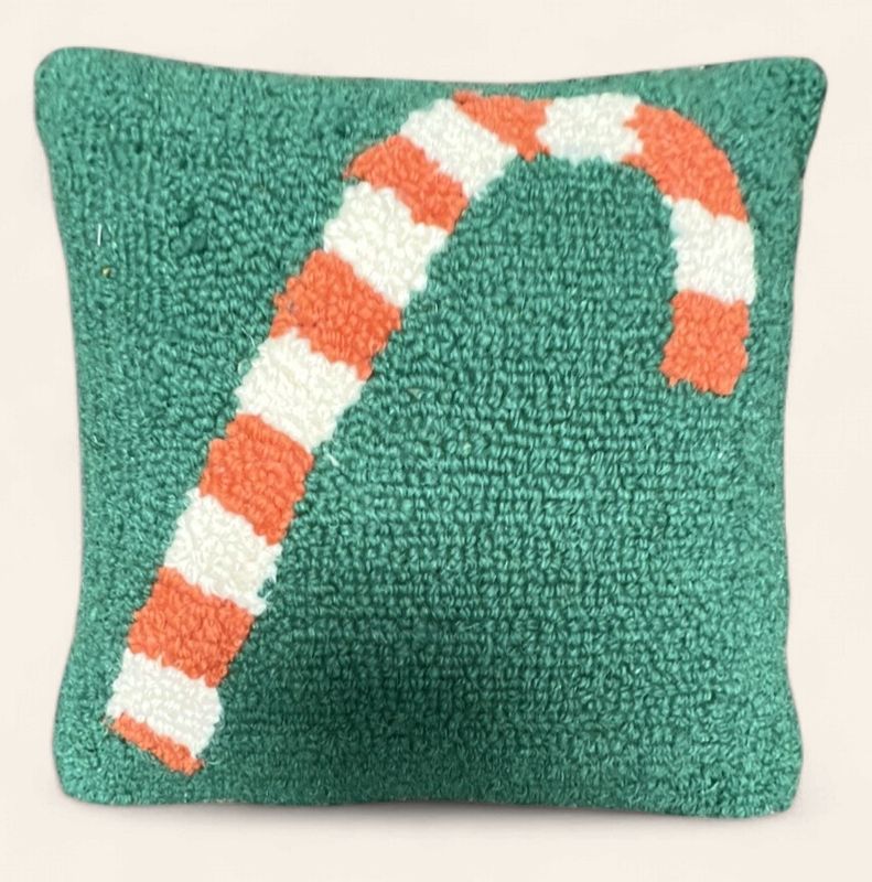 Hooked Christmas Pillow - Candy Cane