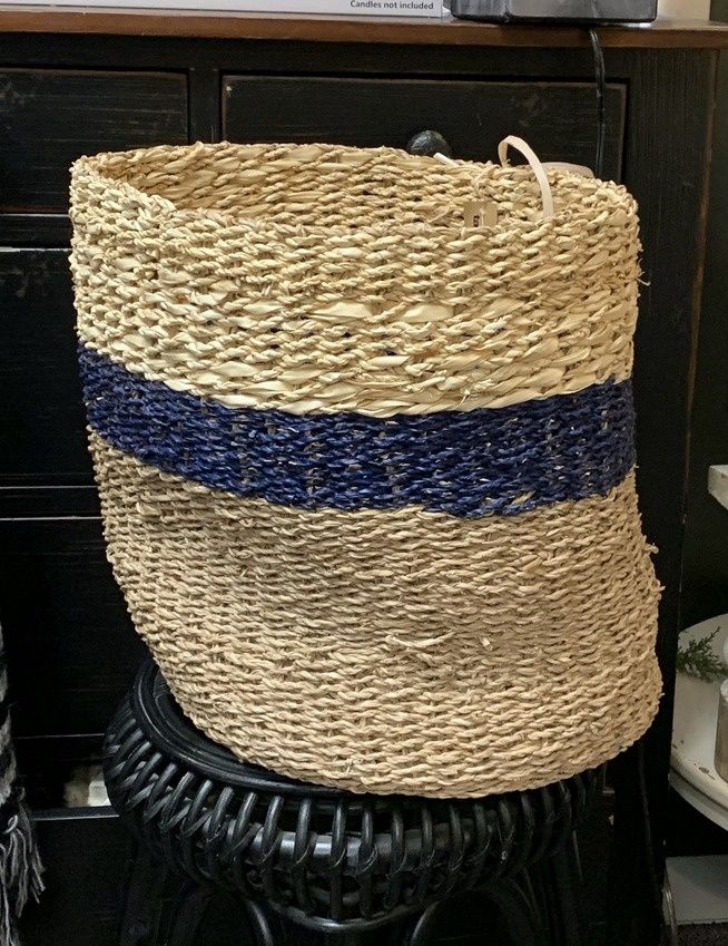 Tall Grass Basket with Navy Stripe